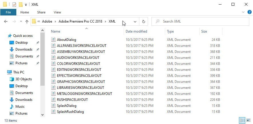 Workspace Folder in Premiere Pro CC