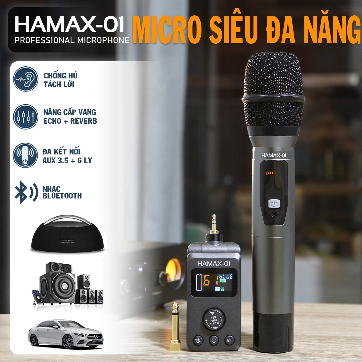 Hamax 01 – Micro Karaoke đa năng không dây tích hợp vang