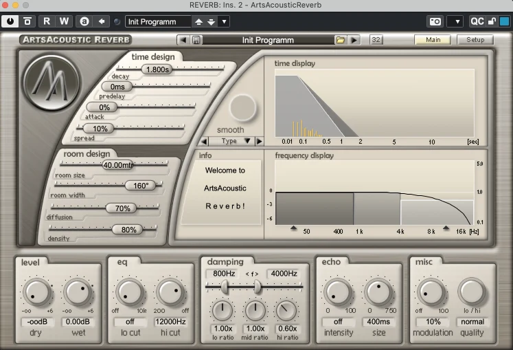 ArtsAcoustic Reverb (64bit) |. Plugin to create high quality spaces