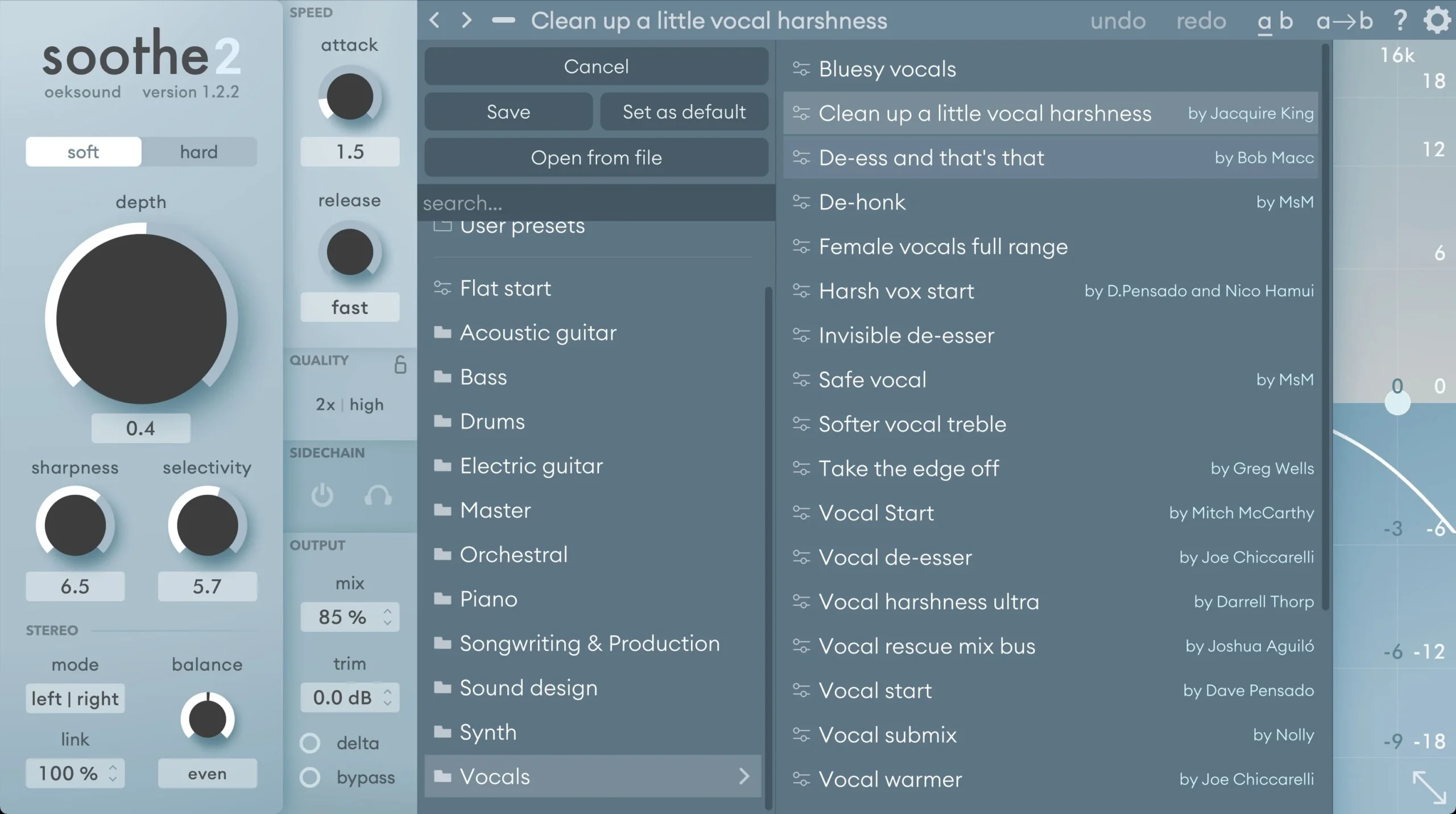 Oeksound Soothe2 | Plugin reduces annoying frequencies and softens Vocals